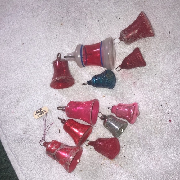 Vintage Antique mercury glass feather tree ornaments bells unique 30/40s - Picture 8 of 11